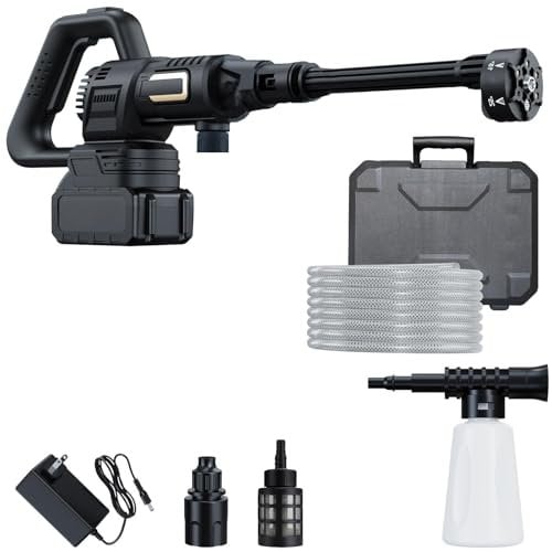 Lambluefly Idropulitrice a Batteria, 120Bar Idropulitrice Professionale con Motore Brushless e 2 Batteria 4.0Ah, Regolabile su 3Livelli, Idropulitrice Portatile per Lavaggio Auto, Pulizia del Giardino