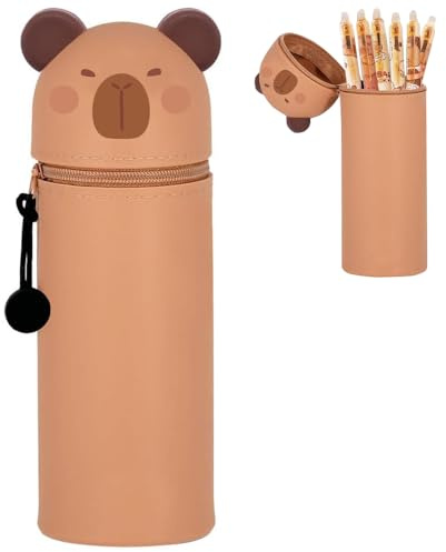 YGCHEN 2-in-1 Silikon Federmäppchen - Motiv Capybara, Kawaii Mäppchen, Kinder Reißverschluss Stiftehalter, Make Up Tasche, Pencil Case, für Schule, Büro & Deko