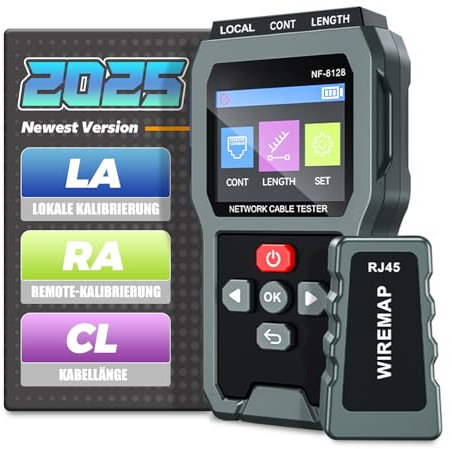 YGGYM Netzwerkkabeltester 350m Reichweite, 60V Schutz, RJ45 für UTP/STP. Prüft Durchgang, Kurzschluss, Kreuzung. Wiederaufladbar mit Beleuchtung 8128 (Grey)