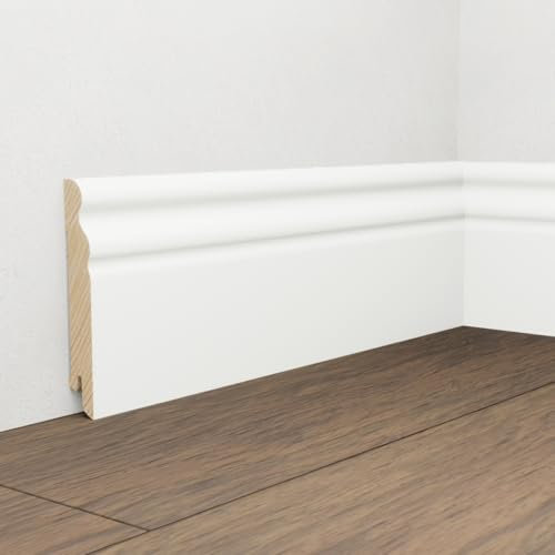 Battiscopa Legno BIANCO Laccato RAL 9016 - Modello Ducale - 95 x 15 mm - Asta da 2,4 Metri