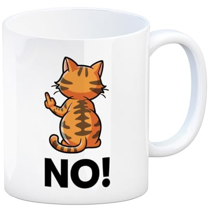 speecheese Gato con el dedo corazón extendido NO! Taza de café - diseño atrevido para amantes del humor