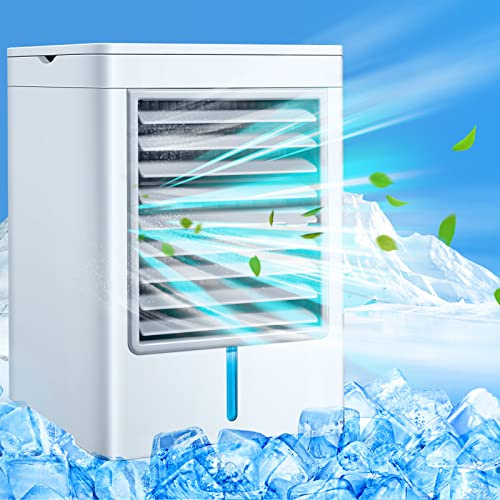Tragbare Klimaanlage, Leiser Tragbarer Ventilator, Luftkühler mit Eistank, Kompaktes Design, 3 Geschwindigkeiten, Ideal für Zuhause, Büro, Reisen
