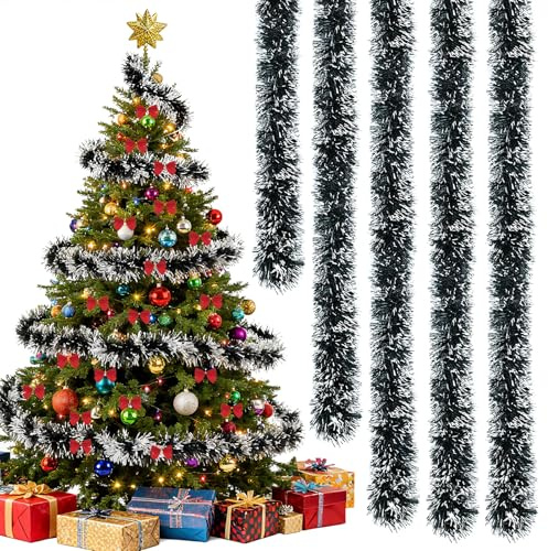 Ruryxel 10M Weihnachtsgirlande Grün Weiß, Weihnachtsdeko Tannengirlande Künstlich Wie Echt Mit 30 Bögen, Weihnachtsbaum Girlande Treppengirlande für Treppe, Baum, Kamin und Outdoor