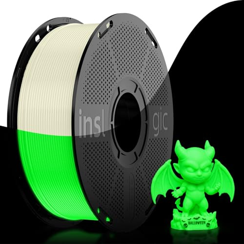 Inslogic PLA Glow in The Dark Filament 1.75mm, 1kg(2.2lbs) Glow Green 3D Printer Filament, Low Warp & Clog-Free, Dimensional Accuracy +/- 0.02mm Fit FDM 3D Printers, White(White to Green)
