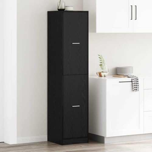 Ziaphsol Apothekerschrank Schwarz Eichen-Optik 40x41x174.5 cm, Moderner Küchenschrank mit Schublade, Hoher Vorratsschrank für Küche & Wohnzimmer