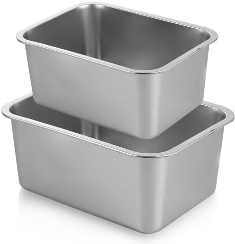 YAYODS 2 Pack Washing Up Bowl Set - Large & Extra Large Stainless Steel Mixing Bowls (32cm & 36cm) - Deep Rectangular Kitchen Sink Bowl for Dishwashing, Laundry & Dough