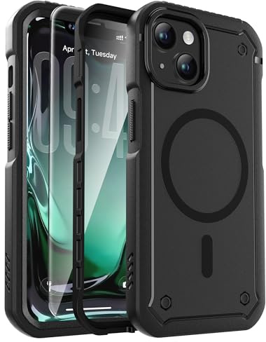 ORETECH Magnetic for iPhone 14 Case - 25FT Drop Proof, Matte Black | 2x 9H Screen Protectors. MagSafe Compatible. Mil-Grade Protection. 360° Rugged Armour.