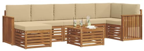 vidaXL Sofagarnituren 8 pcs Natur und Beige Massivholz Akazie, Garten, modernes Sofa-Set für draußen, gemütliche Terrasse, langlebige Lounge und Entspannung