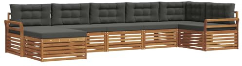 vidaXL Sofagarnituren 7 pcs Natur und Anthrazit Massivholz Akazie, Gartenlounge, langlebiges Ecksofa, Sitzmöbel für außen, Terrasse, Moderne Möbel, Bequeme Gartenmöbel