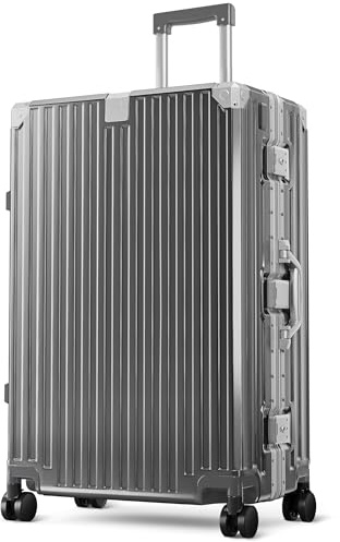 ALPHA CAMP Koffer Größe XL Reisekoffer Leicht Hartschalenkoffer Polycarbonat 98L Luggage Suitcase mit Rollen TSA Schloss & Aluminium Rahmen Handgepäck 49 * 30 * 76cm Grau