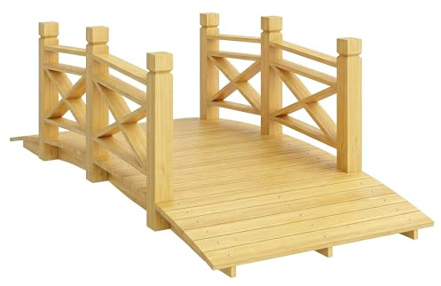Outsunny Pont de Jardin en Bois Carbonisé Arqué 1,74m - Passerelle avec Main Courante Sécurisée et Charge 200kg - Décoration Extérieure Traitée et Résistante, Naturel