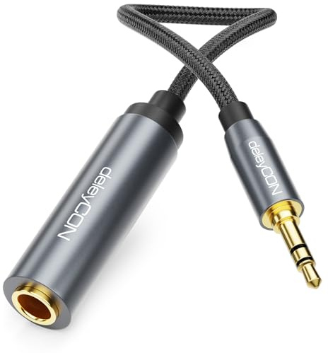deleyCON 20cm 3,5mm auf 6,3mm Klinke Stereo TRS Adapter Kabel | Kurzes 20cm, AUX Audio Adapter, 3,5mm Stecker zu 6,3mm Buchse, für Kopfhörer, Lautsprecher, Gitarre, Verstärker, HiFi