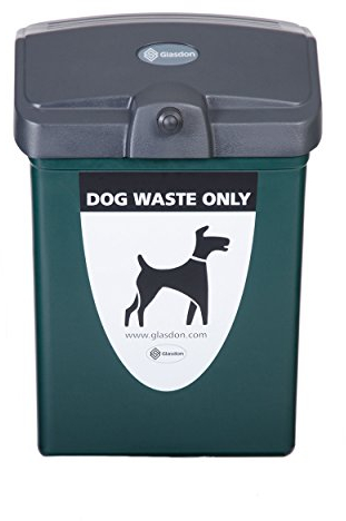 Glasdon Fido 25 Dog Waste Bin (Green or Red) with Graphics – 25 L Dog Poo Bin with Wall or Post Mounting Kit – Hygienic Pet Waste Bin & Self-Returning Lid (Green, Wall-Mounting Kit)