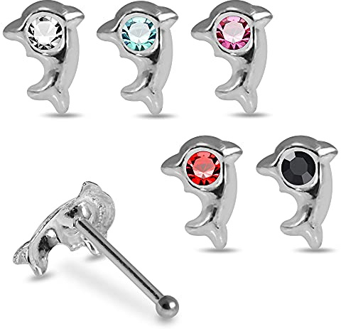 AZARIO LONDON Delfin Kristall Stein Top 925 Sterling Silber Nasenstecker Piercing Schmuck, Kristallstein, Sterlingsilber
