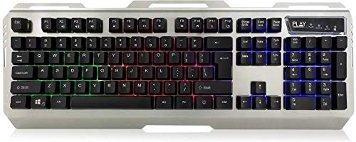 Ewent - Tastiera Gaming Play - QWERTY Layout Tedesco - Iluminazione LED 3 Aree di Colore con Effetto Respirazione - Tastiera Ergonomica Metallica - Anti-Ghosting - Cavo USB di Nylon