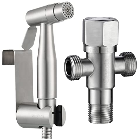 Tecmolog Ducha Bidet 2 Modos Mano Grifos Shattaf Pulverizador Acero Inoxidable Portatil para WC, con Soporte, Valvula Desviadora y Manguera 1.2m, WS024AF2