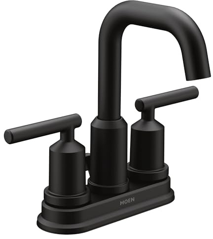 Moen 6150BL Gibson Zweigriff-Zentriersatz hoher Bogen-moderner Badezimmer-Wasserhahn mit Ablauf-Montage, Matte Black