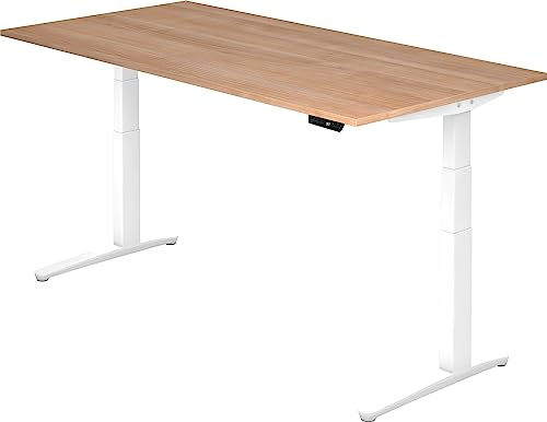 bümö elektrischer Designer Schreibtisch in weiß | Ergonomischer Sitz- & Stehschreibtisch höhenverstellbar | Bürotisch elektrisch mit Memoryfunktion Nussbaum 200 x 100 cm