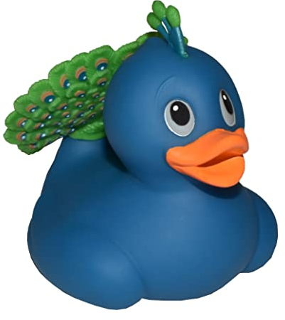 Wild Republic Rubber Duck Pfau, Gummiente, Badewannen-Geschenke für Kinder, Quietscheentchen, Badespielzeug für Babys, Gummiente lustig, Badeente zum Sammeln, 10 cm