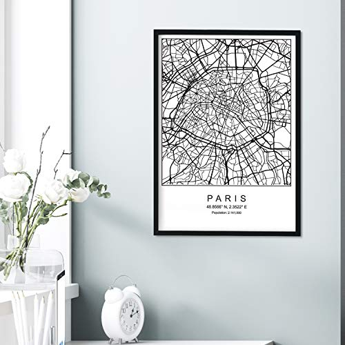 Nacnic Minimalistische Stadtplanen Poster. Geometrische Stil Wanddekoration Abbildung von Paris. Verschiedene Deutsche Stadtkarten, Plänen und Reisen Bilder ohne Rahmen. Größe A3.