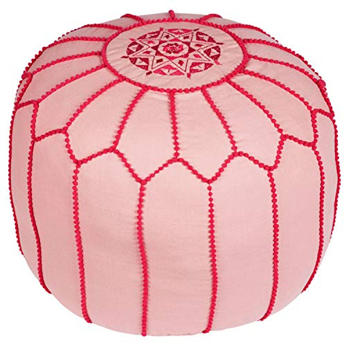 Marrakesch Boho Deko Runder Pouf Sitzpouf aus Baumwolle Chems Rosa ø 45cm Rund Ohne Füllung | Sitzkissen Bodenkissen Kissen | Sitzpuff Sitzhocker Fusshocker Bestickt als Orientalische Deko