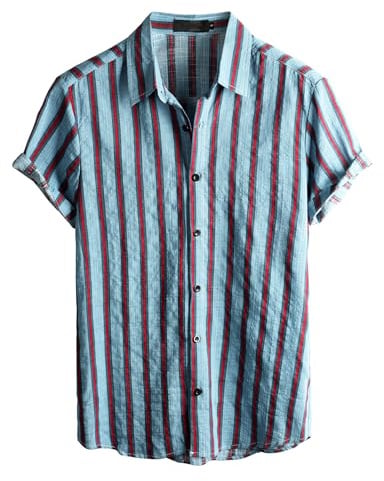 VATPAVE Mens Hawaiian Shirt Short Sleeve Button Down Shirts M Blue