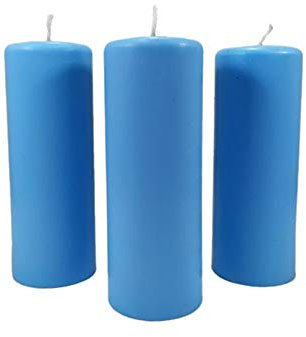 NKlaus 3x Stumpenkerze rustikal - Höhe 95mm - Ø34mm - Paraffinwachs - Tropfkerze hellblau 36357