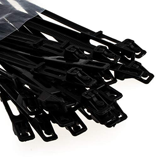 Easy Release Cable Ties 7.6mm x 200mm Releasable Reusable Black [25 Pack]