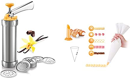 Tescoma 630535 Pistola Sparabiscotti/Decoratore per Torte, Metallo Delicia & 630487 Delicia sac a Poche con 6 Beccucci Decoratori