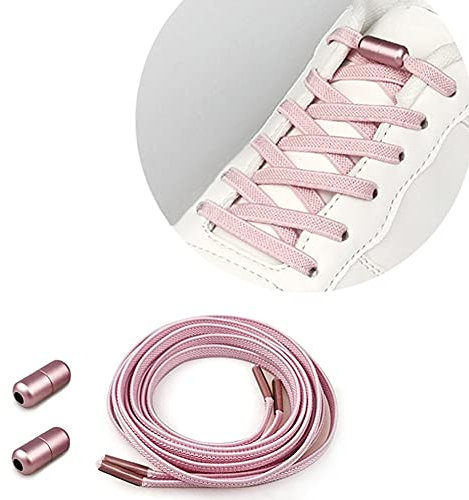 No-Tie Elastic Shoelaces - Flat Stretch Laces with Metal Buckles, Replacement for Sneakers Kids/Adults, Adjustable Elastic Laces - Pink