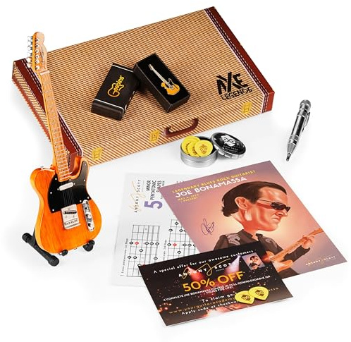 Joe Bonamassa Guitarist Gift Box by Axe Legends | Exclusive Collectibles for Guitar Players | Includes a Mini Tele Guitar, a Delrin Pick Set and Django multi-tool, a Pin Brooch, Prints and Tuition