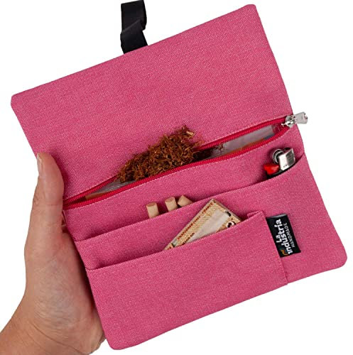 Portatabacco Idrorepellente Uomo e Donna - Astuccio Porta Tabacco, Cartine, Filtri e Accendino, Fatto a Mano (Fragola)