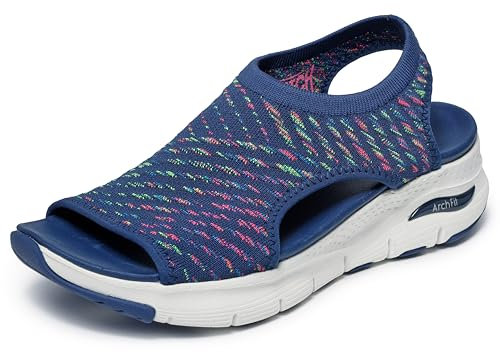 Skechers Sandales ondulées accrocheuses pour Femme, Bleu Marine/Multicolore, 40 EU