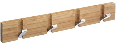 UNIMASA Porte-manteau mural en bois de bambou avec crochets en métal - Gris 4 crochets