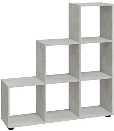 vidaXL Treppenregal, Bücherregal mit 6 Fächern, Raumtrenner Regal für Büro Wohnzimmer, Stufenregal Raumteiler, Modern, Betongrau Holzwerkstoff