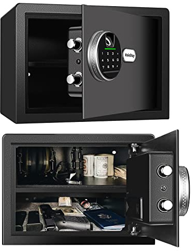 Biometric Home Safe, Fingerprint Gun Safe Lock Box,Money Box for Jewelry Handgun Cash Valuables,Perfect for Home/Office/Hotel, Black, 0.9 Cubic Feet (Metal Black, 13.75 x 13 x 9.85)