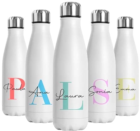 Genérico Botella Térmica Personalizada Inicial y Nombre Botellas de Agua Acero Inoxidable Doble Capa 500 ml Bebidas Frias y Calientes