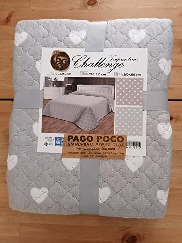 PAGO POCO Tagesdecke mit Herz-Design, perfekt für den Frühling-Sommer. Einzelbett-Doppelbett, Farbe: Grau. Neuheit: 210 x 250 cm