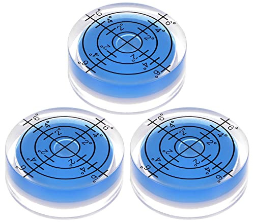 sourcing map Lot de 3 mini niveaux à bulle ronds 32 x 12 mm - Niveau à bulle circulaire - Degrés marqués pour nivellement d'appareil photo, trépied, télescope, atelier, platine - Bleu
