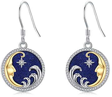 Mond Ohrringe Sterling Silber Lapis Lazuli Ohrhänger Mondsichel Schmuck Geschenk für Frauen
