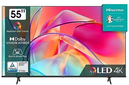 Hisense 55E7KQ QLED Smart TV 139 cm (55 Zoll), 4K, HDR10, HDR10+ decoding, HLG, Dolby Vision, DTS Virtual, 60Hz Panel, Bluetooth, Alexa Built-in, VIDAA Voice, schwarz