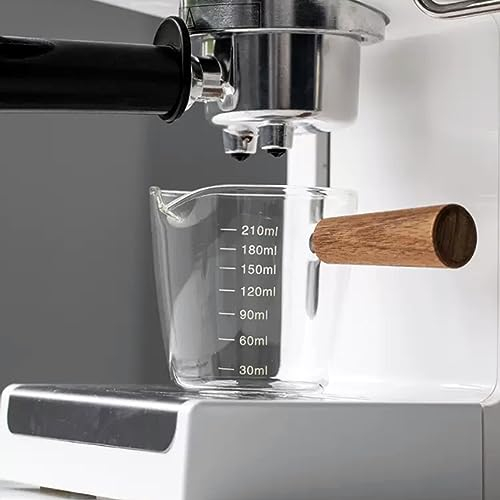 SUQ Glass Milk Cup, Small Espresso Coffee Cup, Glass Sauce Dish, Multi-Functional Wood Handle Cup, Creamer Jugs Sauce Pitcher, for Coffee Tea Maple Syrup Honey（210ml）