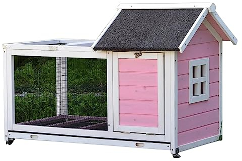 Outdoor Kaninchenstall Kleintierhaus Tierkäfig 1 Schicht Holz, Kaninchenkäfig mit Nistkasten und Auslauf