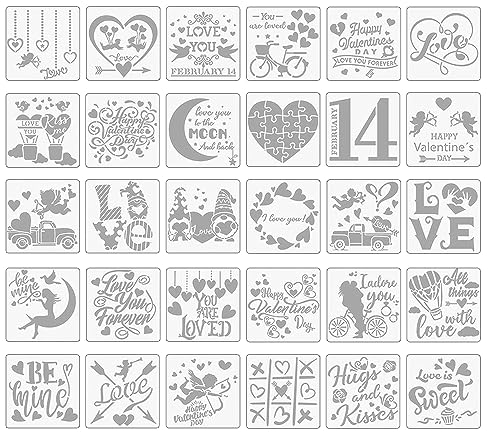 ONEBO 30 Stücke Kunststoff Valentinstag Malschablonen,Romantische Liebesvorlagen Sets,Herz-Malschablonen Aus Kunststoff,Zum Basteln Hochzeit Valentinstag DIY-Kunstprojekt