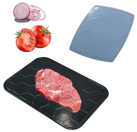 Lot de 2 planches de décongélation miracle en plastique - Planche à découper en aluminium et métal - Plateau de décongélation - Outils de cuisine - Plaque de décongélation rapide - Plaque de