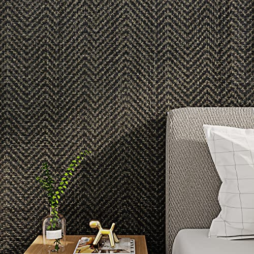 FunStick 40CMX6M Peel and Stick Wallpaper Black and Gold Wallpaper for Bedroom Living Room Black Vinyl Wrap for Kitchen Cupboards Desk Shelves Self Adhesive Sticky Back Plastic Roll Black Textured