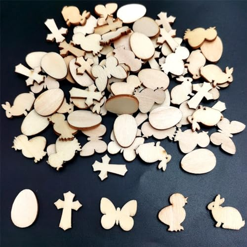 ALEGRE® Streudeko Ostern Holz,100 Stück Tischdeko Ostern Deko Holz Konfetti,Holzdeko Osterkonfetti,Ostern Dekoration Confetti,Ostern Geschenke Basteln,Ostern DIY Supplies,Hühnern,Hasen,Eier Deko
