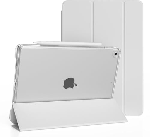 ZKTUYU Hybrid Hülle für 10.2 Zoll iPad 9. Generation 2021/8. Gen 2020/7. Gen 2019, 2-in-1 abnehmbare Abdeckung mit klarer transparenter Rückschale, Ultradünne Schutzhülle, Auto Schlafen/Wachen, Grau