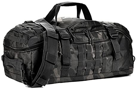 Miramrax Reise-Duffle Bag Rucksack für Herren – Große taktische Tasche, Wochenendtasche, Fitnessstudio-Tasche für Übernachtungsreisen, Militär, Workout, Einsatz und Sport, BlackCamo, 45L