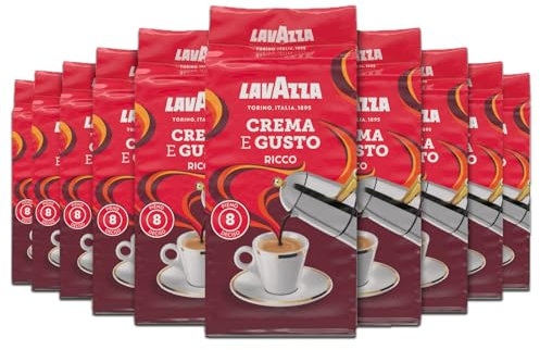 Lavazza, Crema e Gusto Ricco, Café Molido Natural, 10 x 250g, Ideal para Cafetera Italiana, de Filtro y Francesa, con Notas de Chocolate, Arábica y Robusta, Intensidad 7/10, Tueste Oscuro